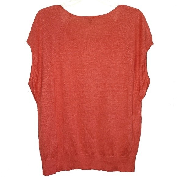 LaFayette 148 100% Linen Knit Scoop Neck Relaxed Fit Cap Sleeve Orange Top Med - Picture 2 of 8